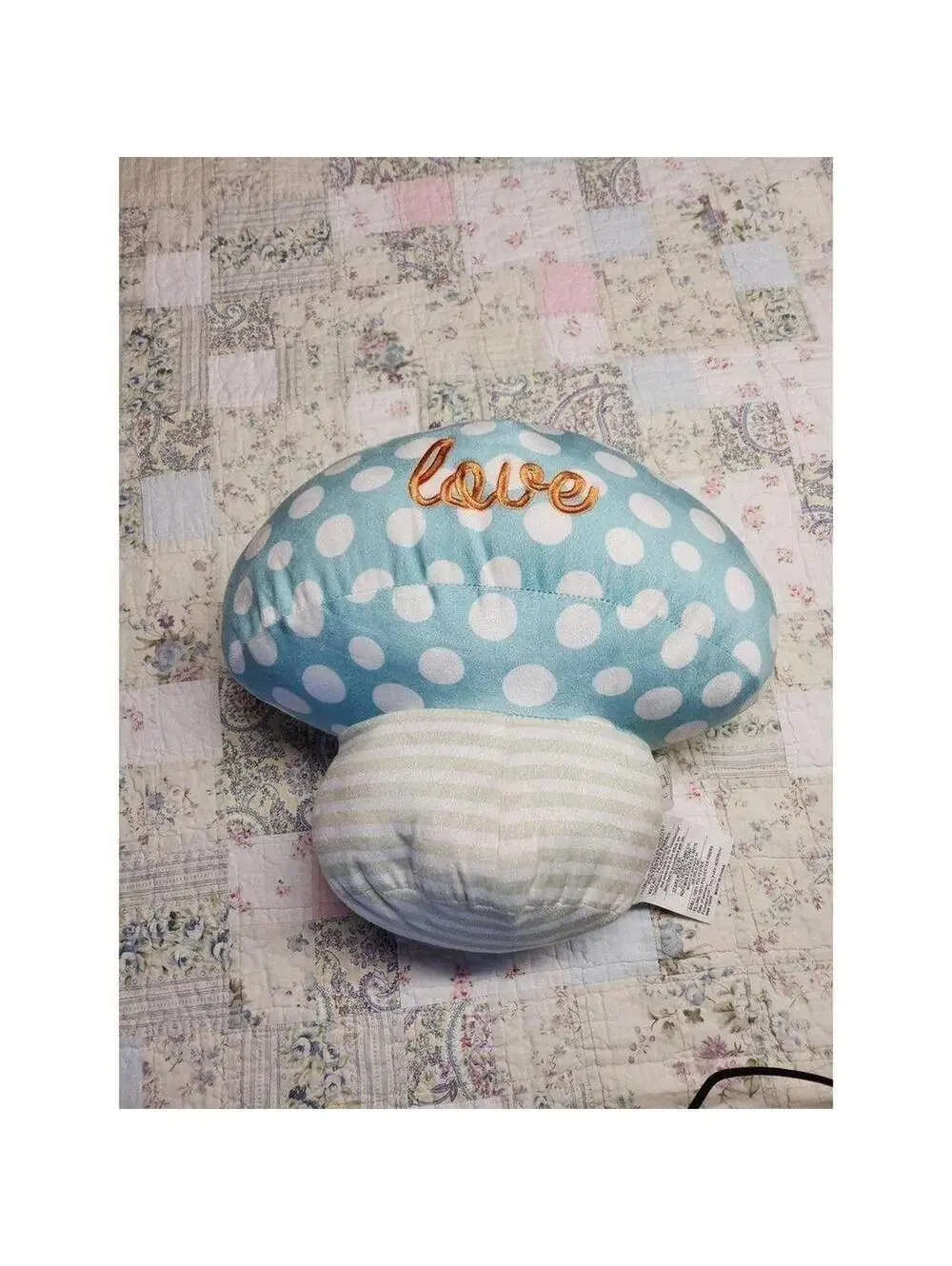 CRB Kids Mushroom Pillow Blue Polka Dot “Love” Nursery 17x14